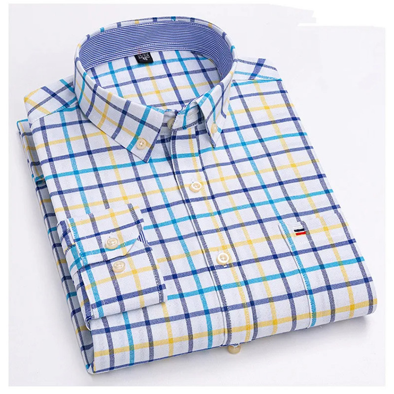 Oxford Cotton Casual Shirt Business - メンズオックスフォードコットン長袖シャツ,快適,通気性,チェック,単色,カジュアル,ビジネス,春,秋,新品,6xl,7xl,2022