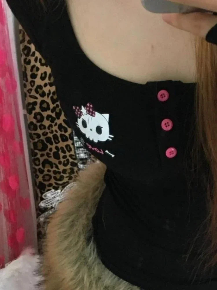 T-Shirts - Y2K ヴィンテージ漫画プリント Tシャツ レディース 2025、パンク ストリートウェア