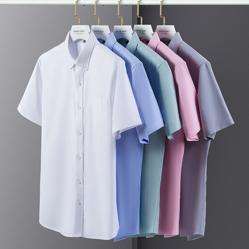 Oxford Cotton Casual Shirt Business - 夏の高品質綿 100% 男性シャツ半袖ドレスシャツ男性スリムソーシャルビジネスブラウス無地オックスフォードシャツ