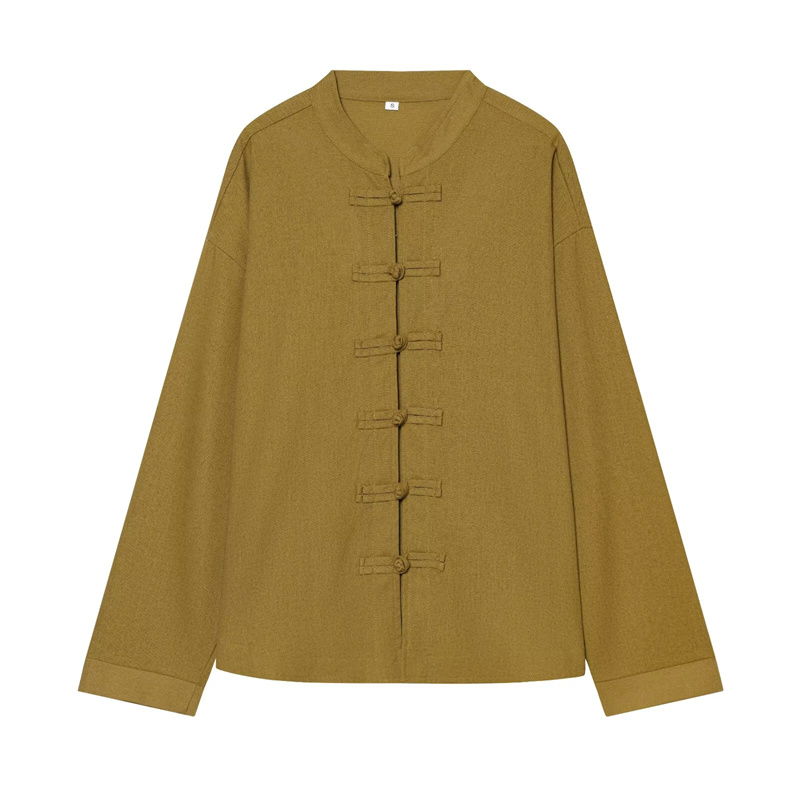 Mens Linen Shirt Long Sleeve - Guobioziy レディースシャツ 2026年初秋新作 レトロ 長袖 ラウンドネック