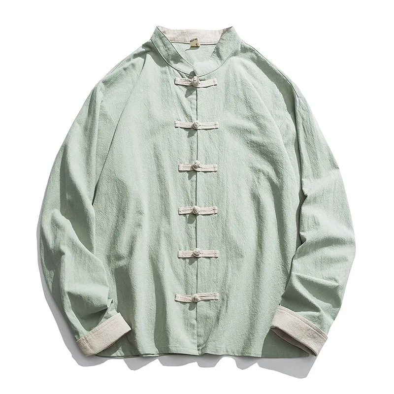 メンズ着物ジャケット,伝統的な中国の服,リネン漢服,長袖唐ス - Mens Linen Shirt Long Sleeve のレビューと価格