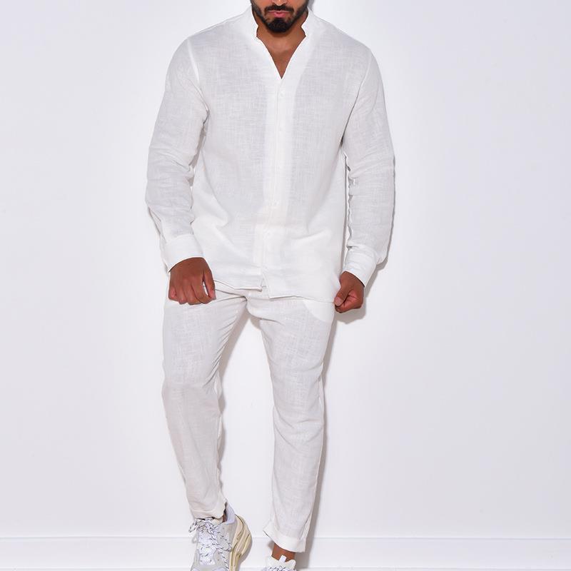 男性用リネンと長袖のシャツとズボンのセット,レジャースーツ, - Mens Linen Shirt Long Sleeve のレビューと価格