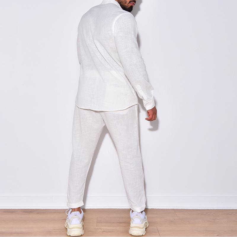 男性用リネンと長袖のシャツとズボンのセット,レジャースーツ, - Mens Linen Shirt Long Sleeve のレビューと価格