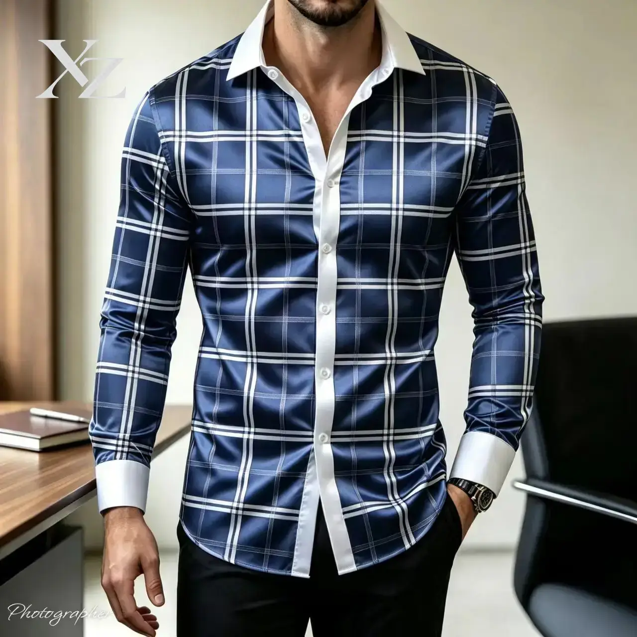 人気急上昇中！メンズ用、スリムフィット、長袖、チェック柄のド - Mens Satin Silk Dress Shirt のレビューと価格
