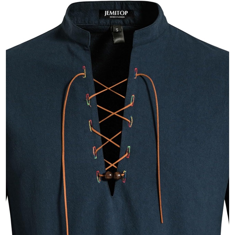 メンズ海賊シャツバイキングレトロルネサンス中世ゴシックビクト - Medieval Gothic Lace Up Pirate Shirt のレビューと価格