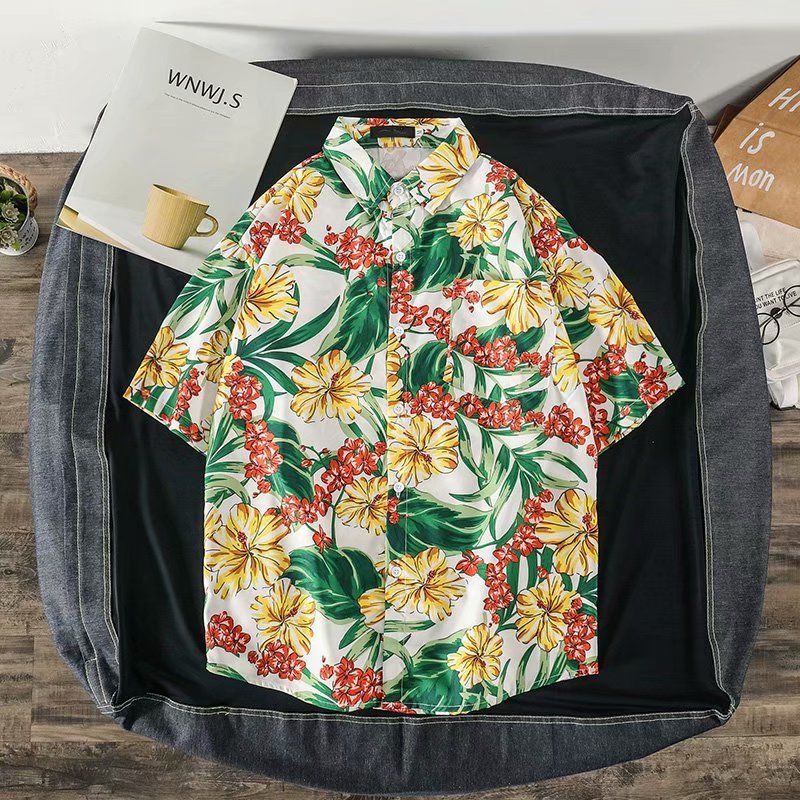 男性用ヴィンテージフローラル半袖シャツ,休暇用ビーチハワイア - Vintage Hawaiian Floral Shirt のレビューと価格