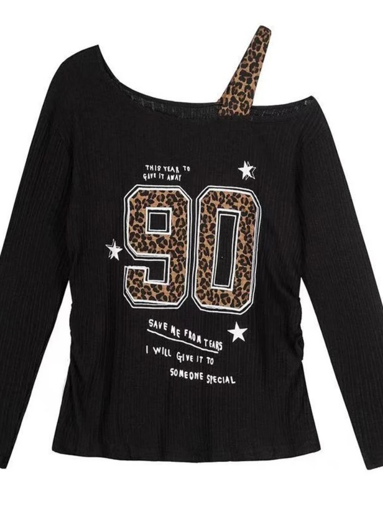 Y2K パッチワーク ヒョウ柄 Tシャツ レディース ルーズ - T-Shirts のレビューと価格