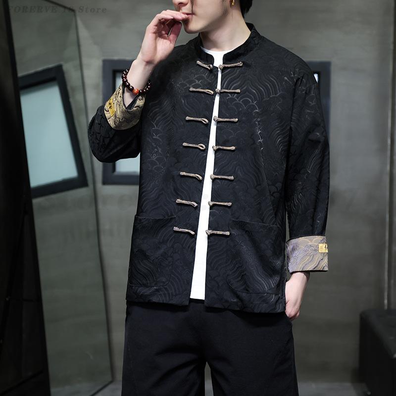 大きいサイズ5XL メンズ 唐装 制服 ジャケット 中華服  - Mens Linen Shirt Long Sleeve のレビューと価格