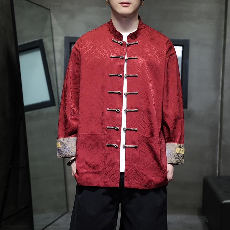 大きいサイズ5XL メンズ 唐装 制服 ジャケット 中華服  - Mens Linen Shirt Long Sleeve のレビューと価格
