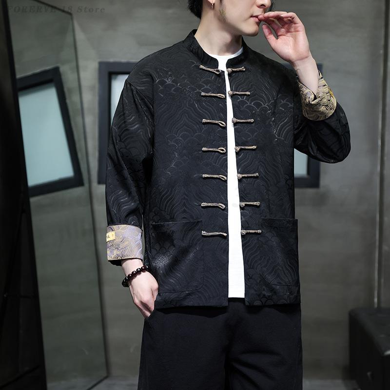 大きいサイズ5XL メンズ 唐装 制服 ジャケット 中華服  - Mens Linen Shirt Long Sleeve のレビューと価格