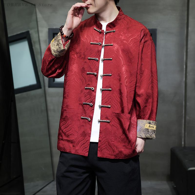 大きいサイズ5XL メンズ 唐装 制服 ジャケット 中華服  - Mens Linen Shirt Long Sleeve のレビューと価格