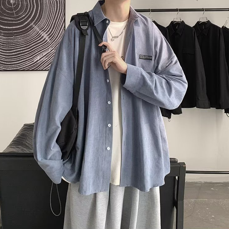 韓国ファッション黒長袖シャツ 2023 春メンズ原宿黒特大シ - Corduroy Button Up Shirt Men のレビューと価格