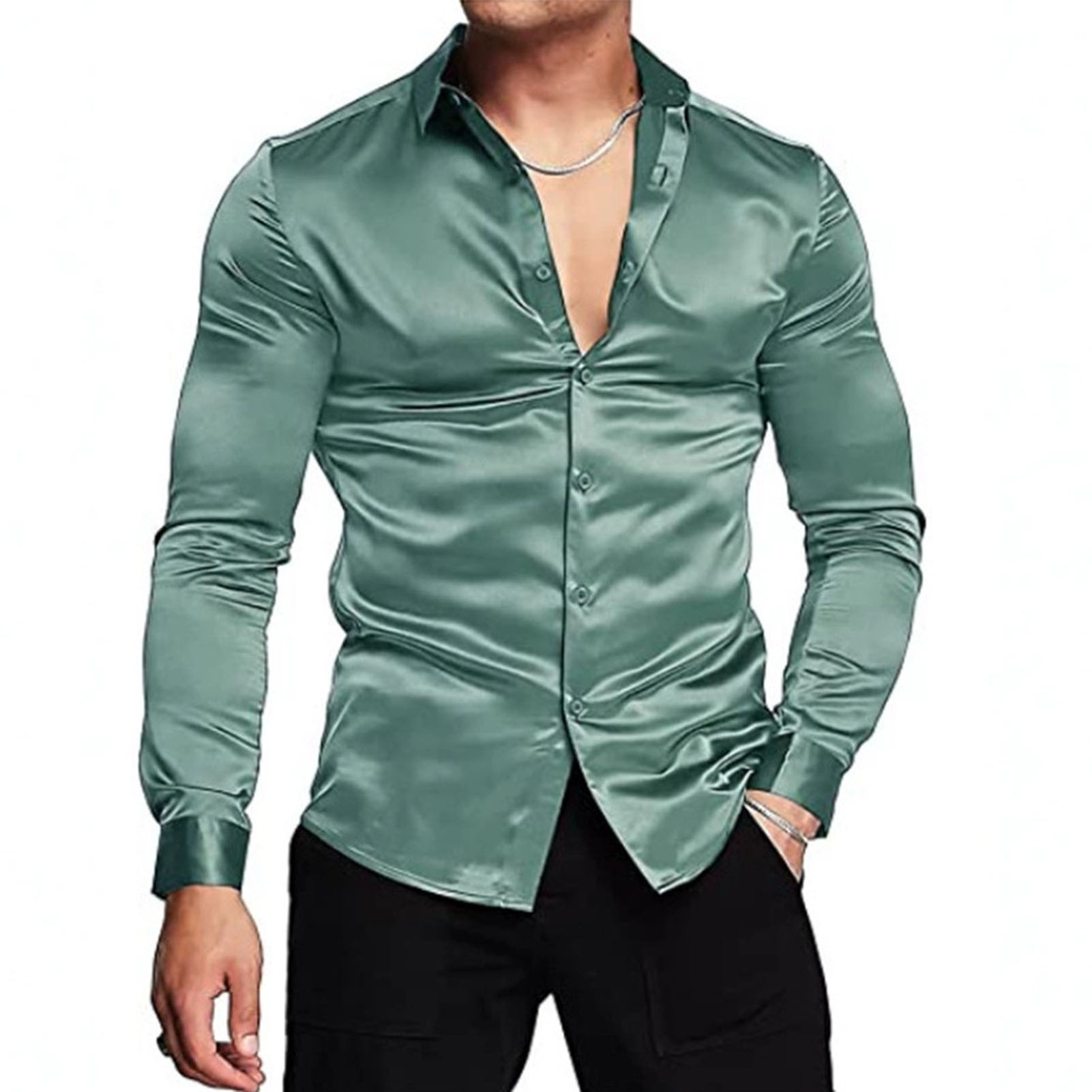 Tuxedo-メンズ長袖シャツ,ピンクシルク,サテン,ラグジ - Mens Satin Silk Dress Shirt のレビューと価格