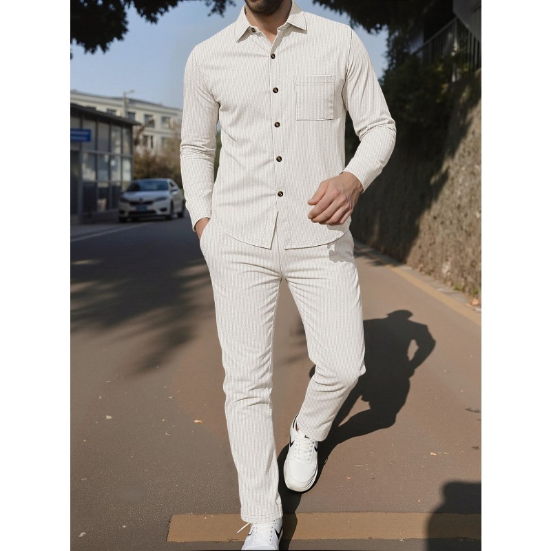 メンズ コーデュロイ ボタンアップシャツ ツーピースセット  - Corduroy Button Up Shirt Men のレビューと価格