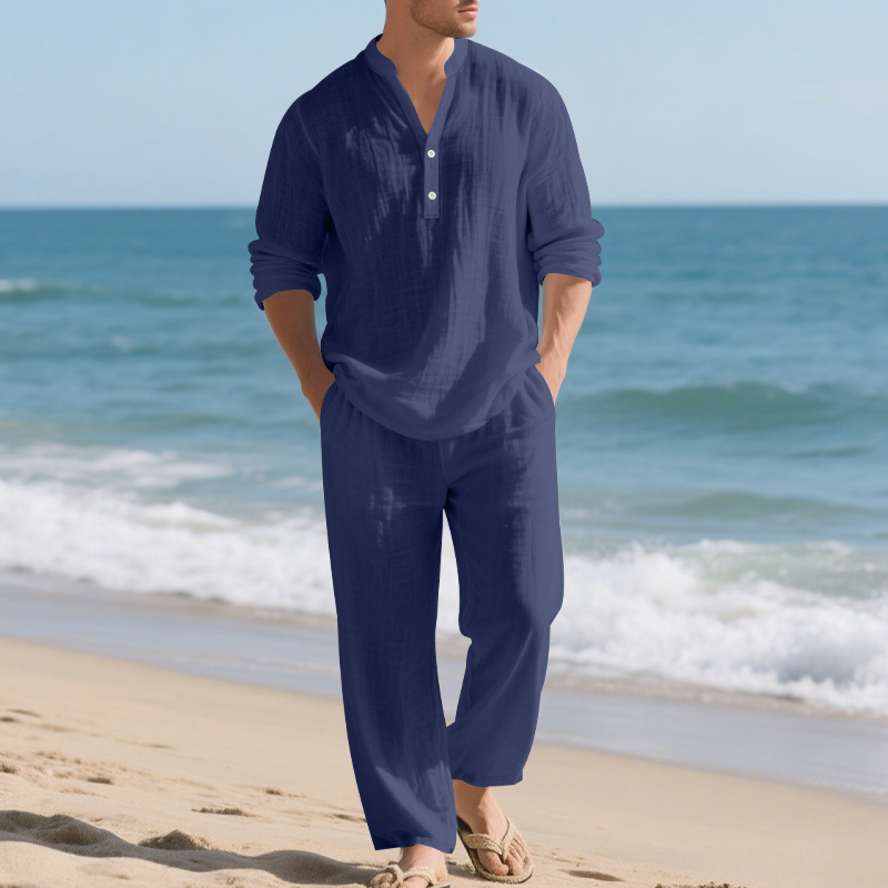 リネン秋新作メンズスーツビーチスタイルゆったりカジュアル通気 - Mens Linen Shirt Long Sleeve のレビューと価格