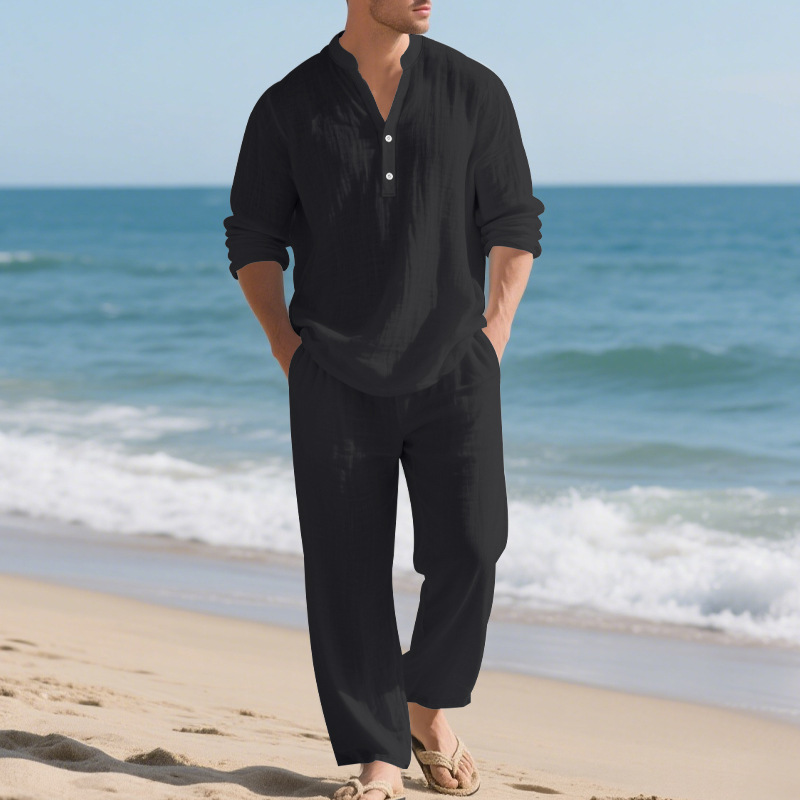 リネン秋新作メンズスーツビーチスタイルゆったりカジュアル通気 - Mens Linen Shirt Long Sleeve のレビューと価格