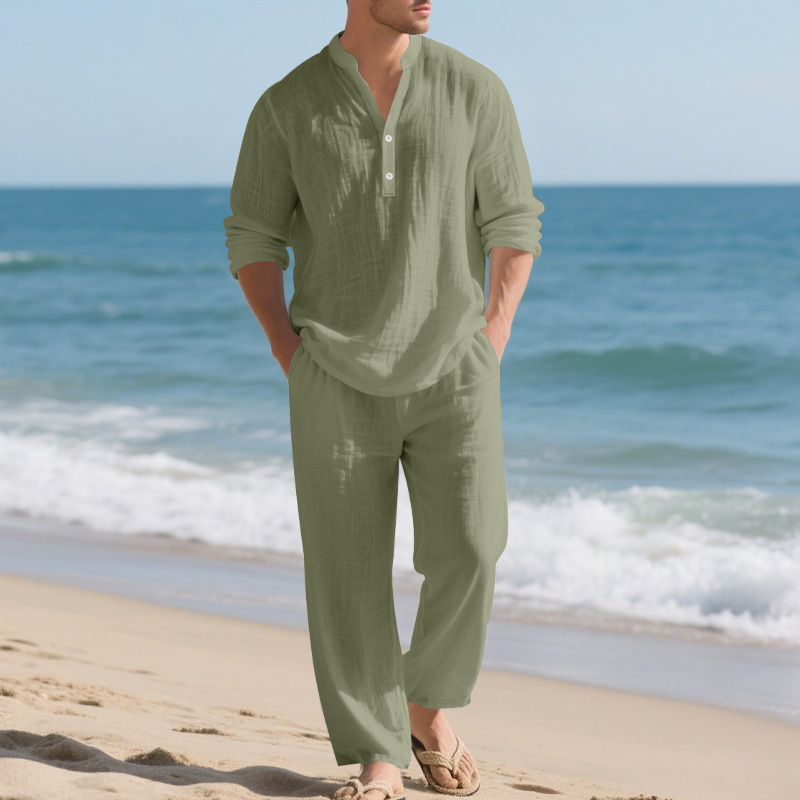 リネン秋新作メンズスーツビーチスタイルゆったりカジュアル通気 - Mens Linen Shirt Long Sleeve のレビューと価格
